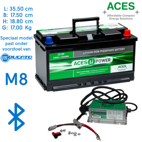 BBAtechniek artnr. 37080 - 12V 150Ah Aces Lithium accu + lader 20A (1x)
