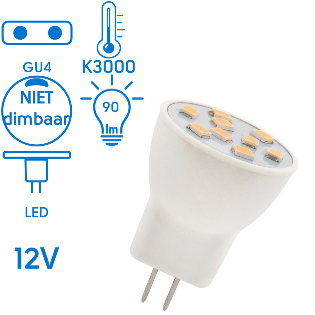 BBAtechniek - GU4 12VDC 1.2W 3000K 90lm LED MR8 (1x)