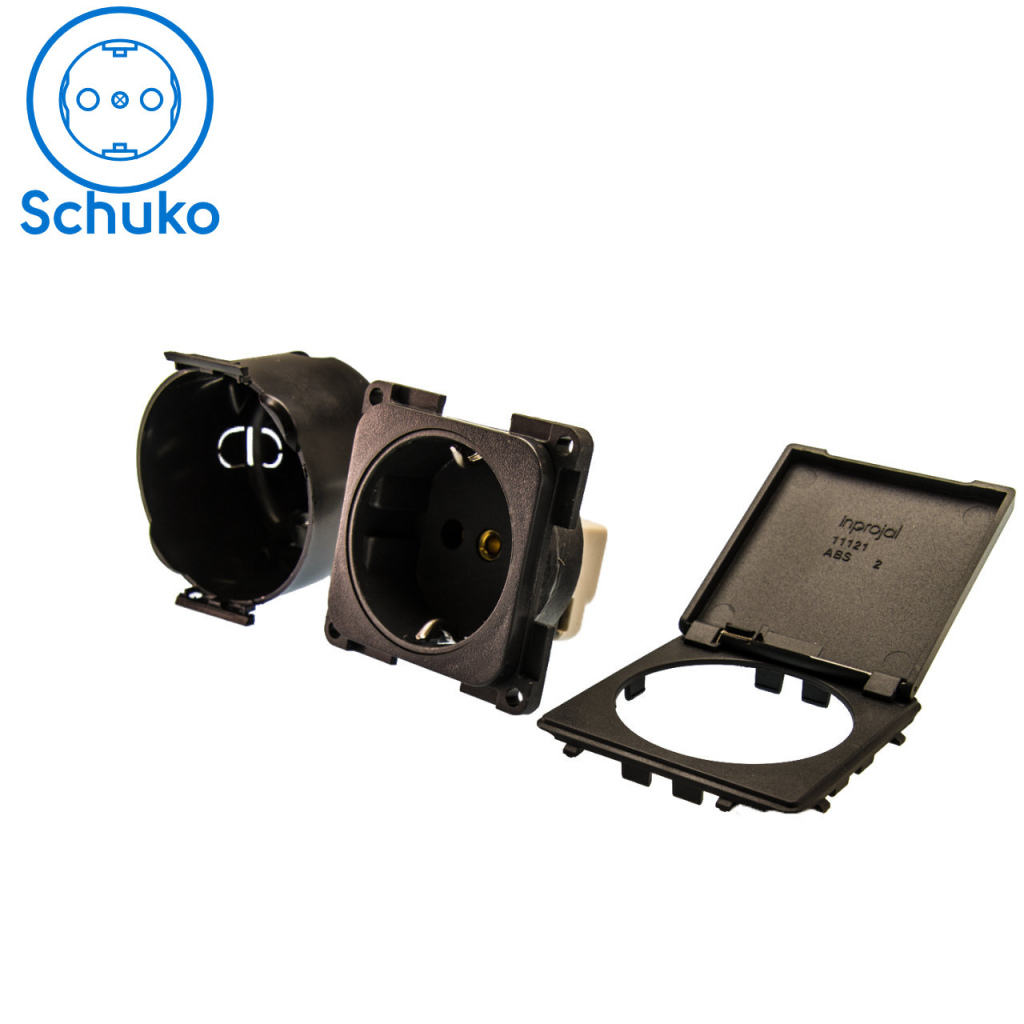 BBAtechniek - 230V Schuko contactdoos lei-grijs S20.000 (1x)