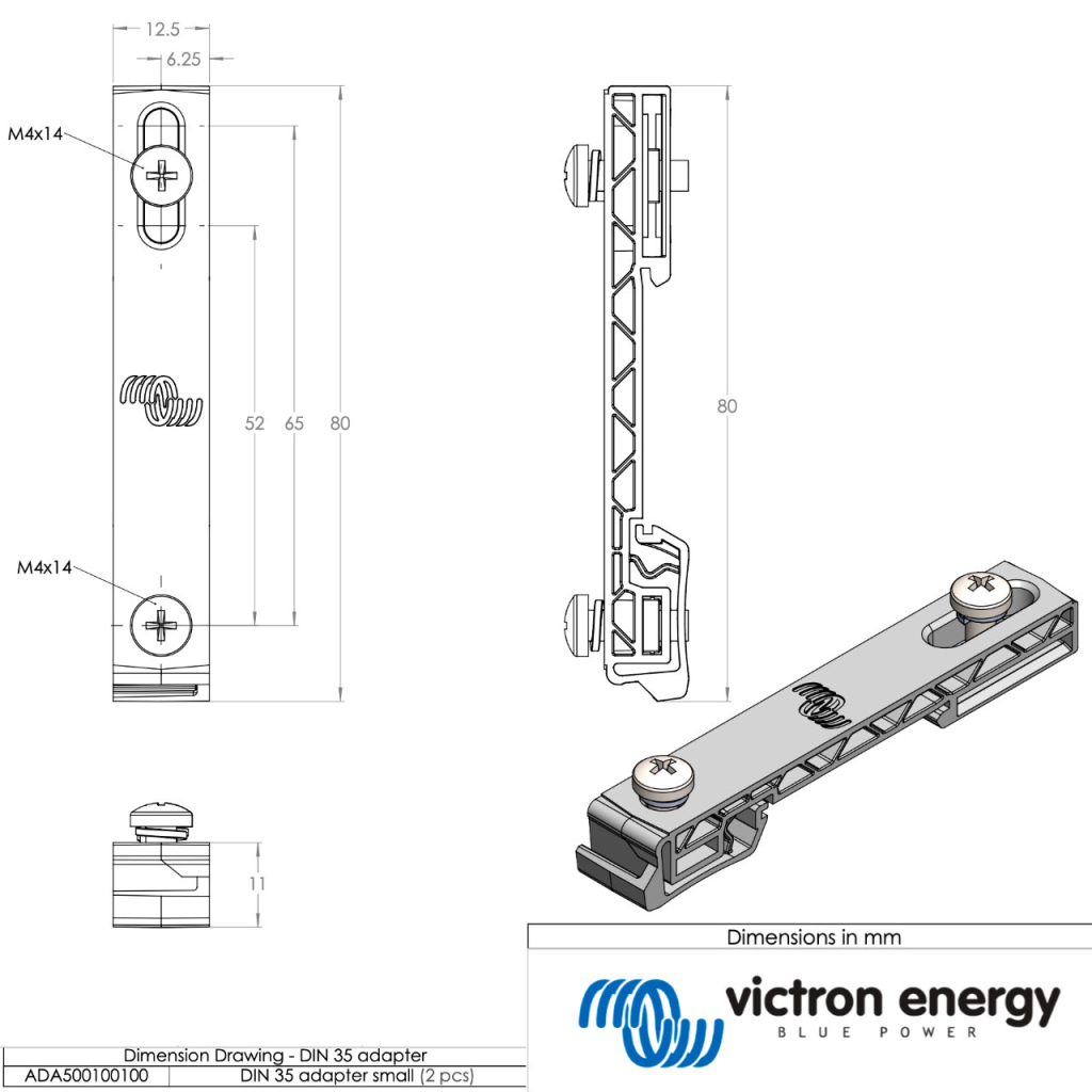 BBAtechniek - Victron DIN35 railadapter small  set van 2 (1x)