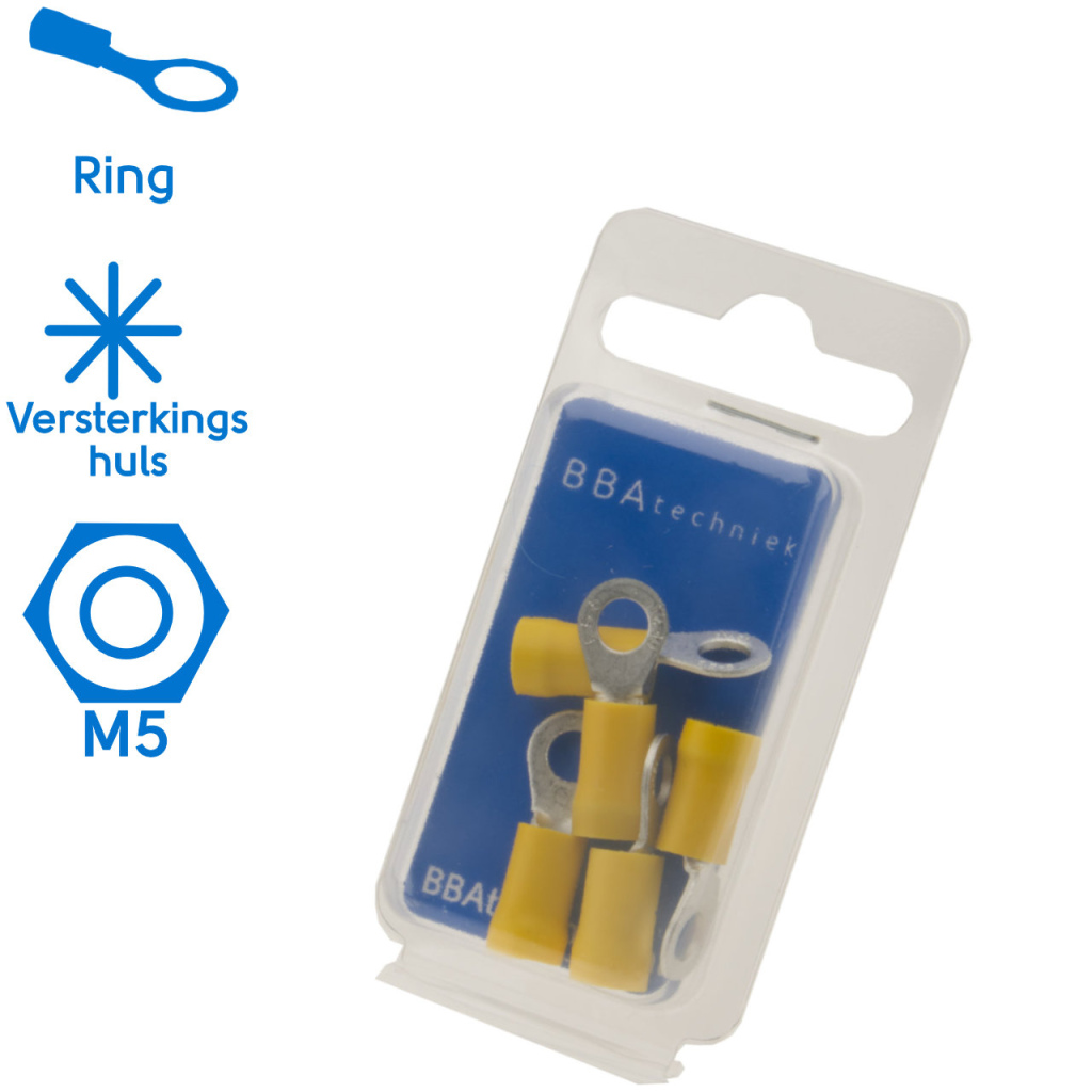 BBAtechniek - Kabelschoen ring M5 Ø5.3mm* geel (5x)
