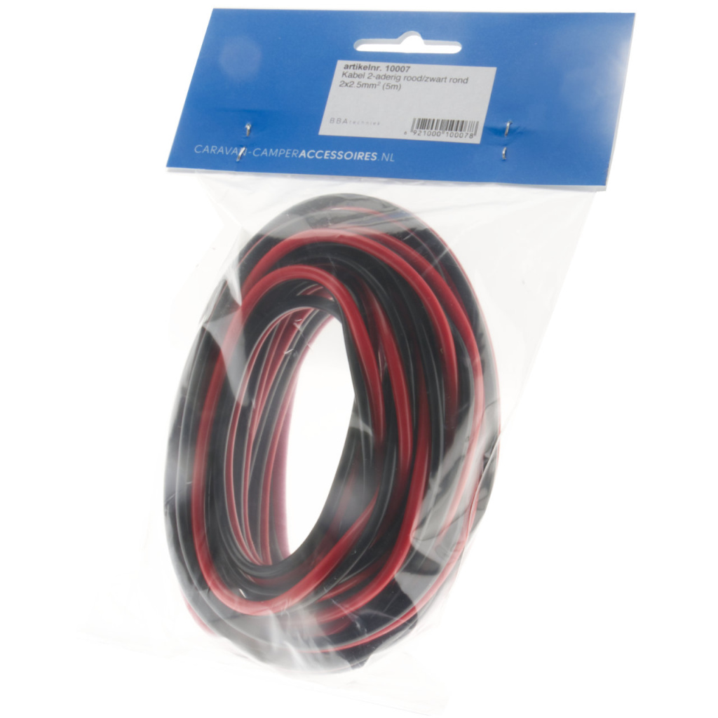 BBAtechniek - Kabel 2-aderig rood/zwart rond 2x2.5mm2 (5m)