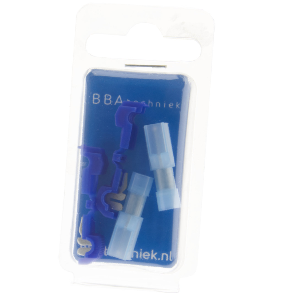 BBAtechniek - Vlaksteker + aftakconnector 6.3x0.8mm blauw (2x)