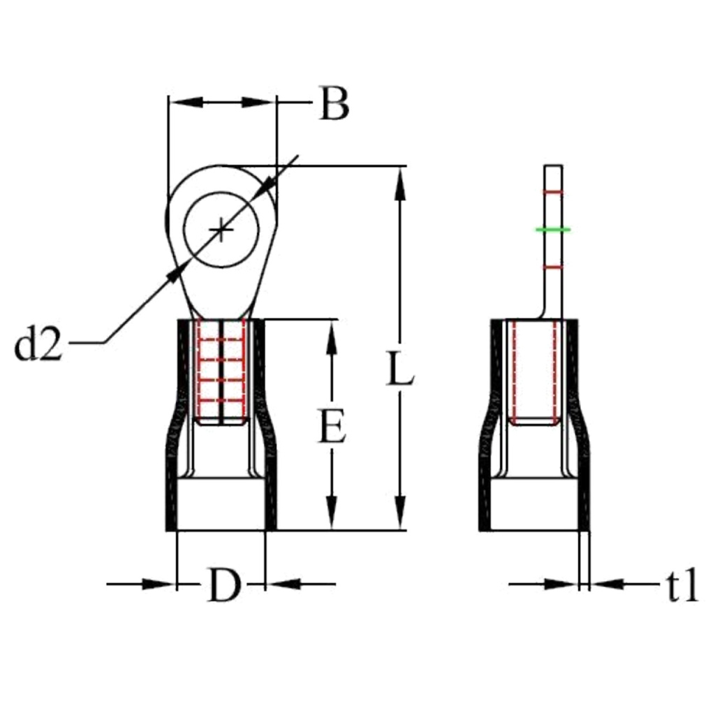 BBAtechniek - Kabelschoen ring M4 Ø4.3mm rood (10x)