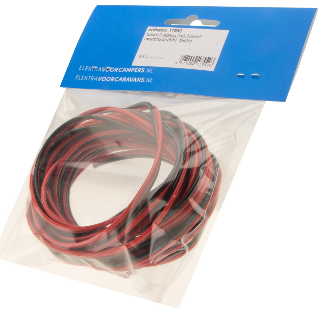 BBAtechniek - Kabel 2-aderig 2x0.75mm2 zwart/rood (5m)