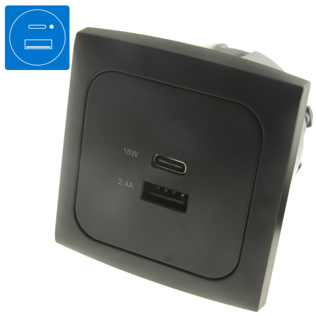 BBAtechniek - C-Line USB A + C laadcontactdoos zwart (1x)