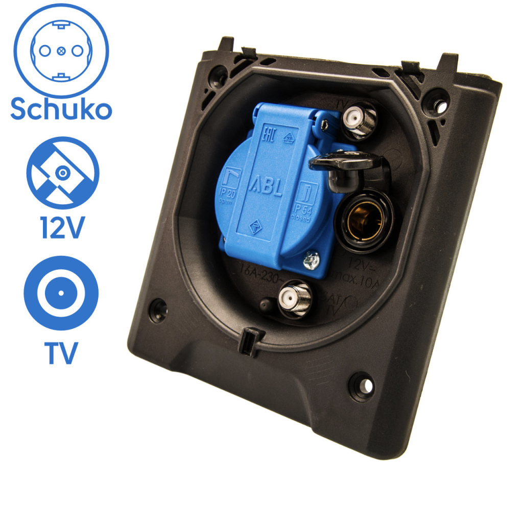 BBAtechniek - Buitenwand CEE 230V voortentaansluiting + TV (1x)