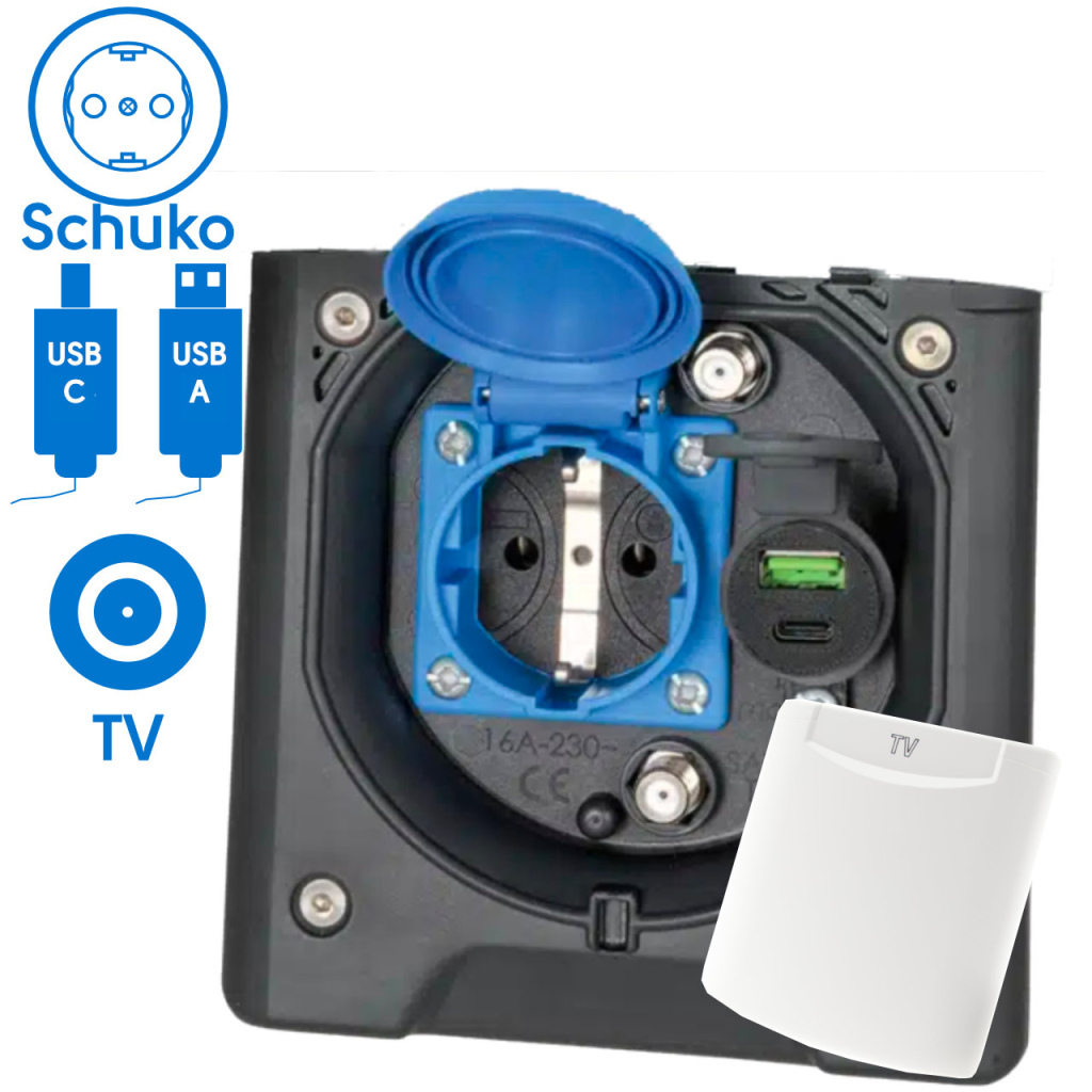 BBAtechniek - Voortent aansluiting CEE 230V / TV / USB-A/C (1x)