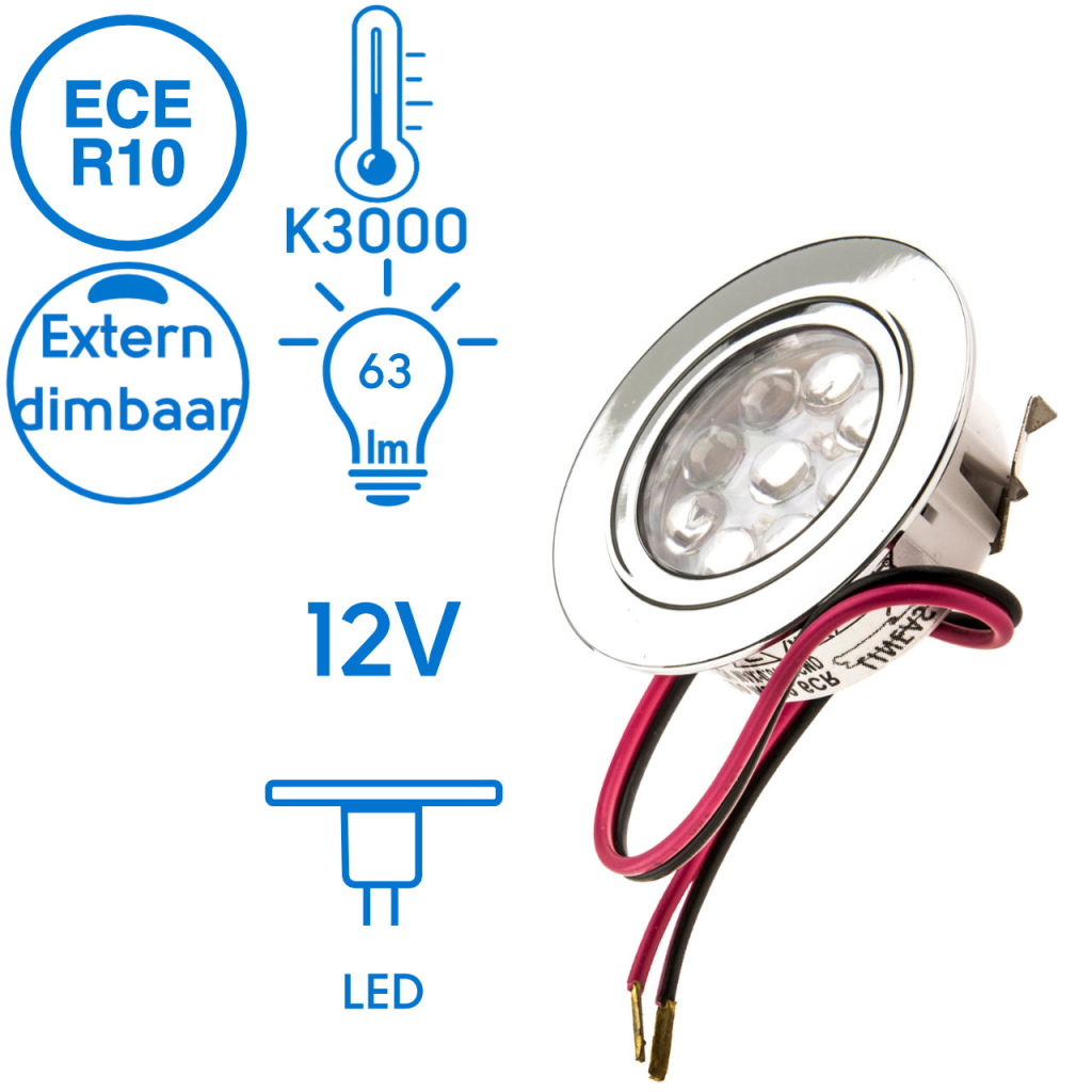 BBAtechniek - Incasso LED mini inbouwspot 12V 0.8W Ø45mm (1x)