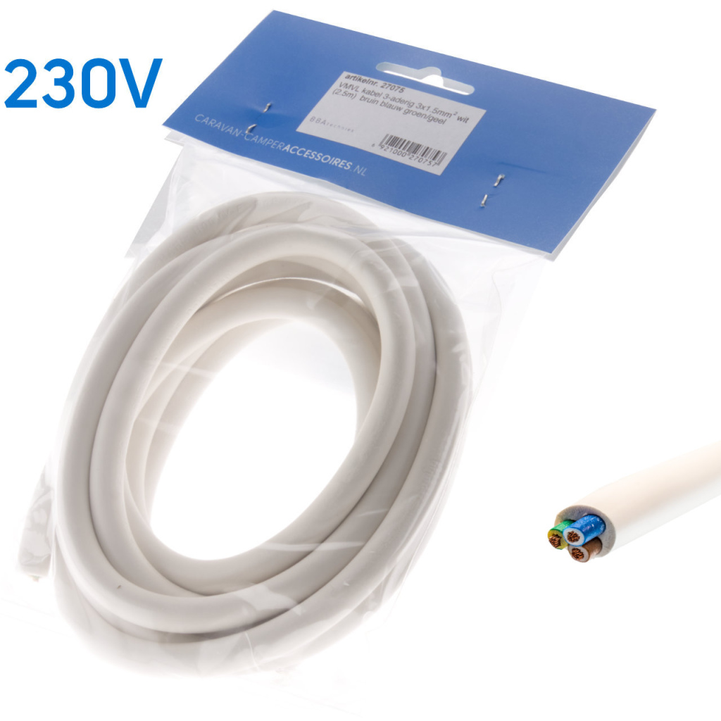 BBAtechniek - VMVL kabel 3-aderig 3x1.5mm2 wit (2.5m)