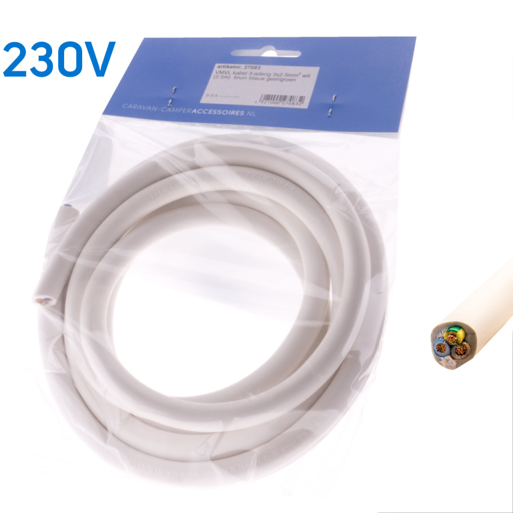 BBAtechniek - VMVL kabel 3-aderig 3x2.5mm2 wit (2.5m)