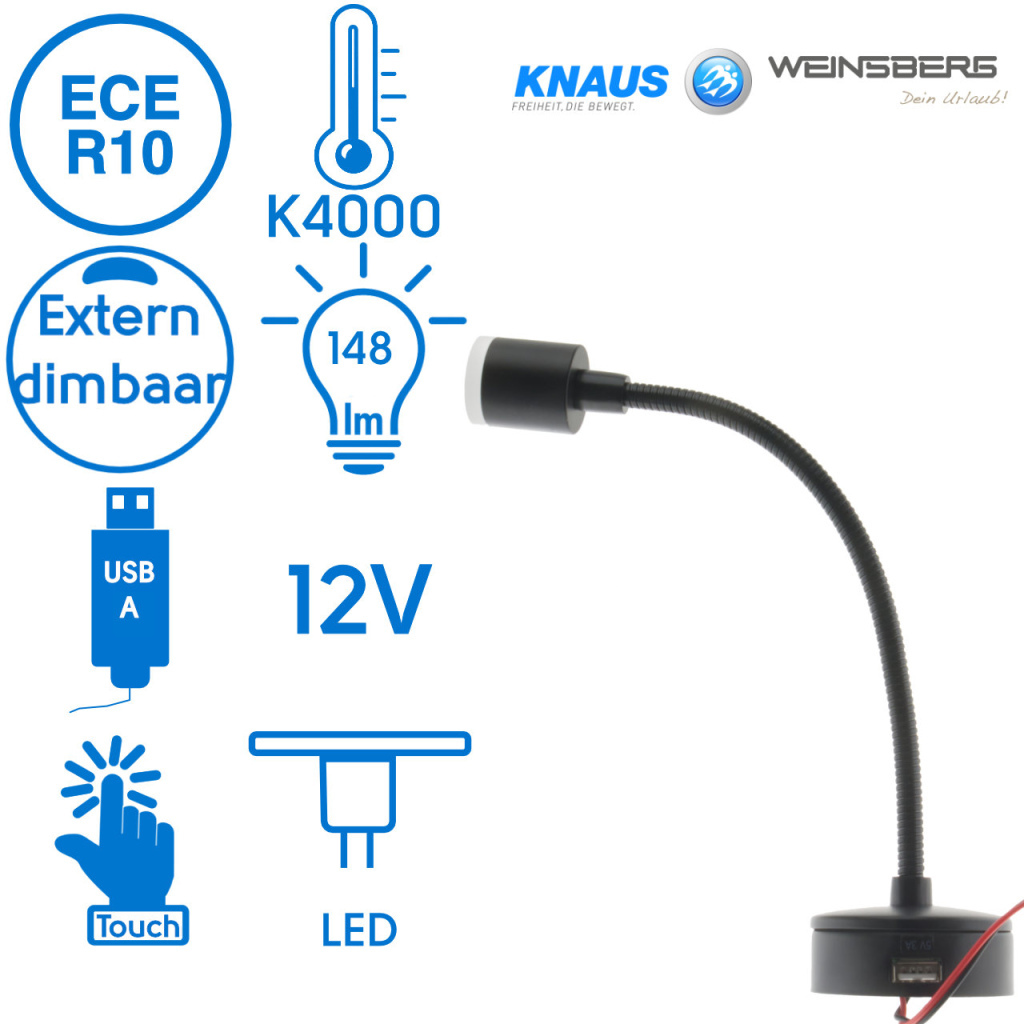 BBAtechniek - Black Swan LED 12V 2W USB 3A 148lm 4000K (1x)