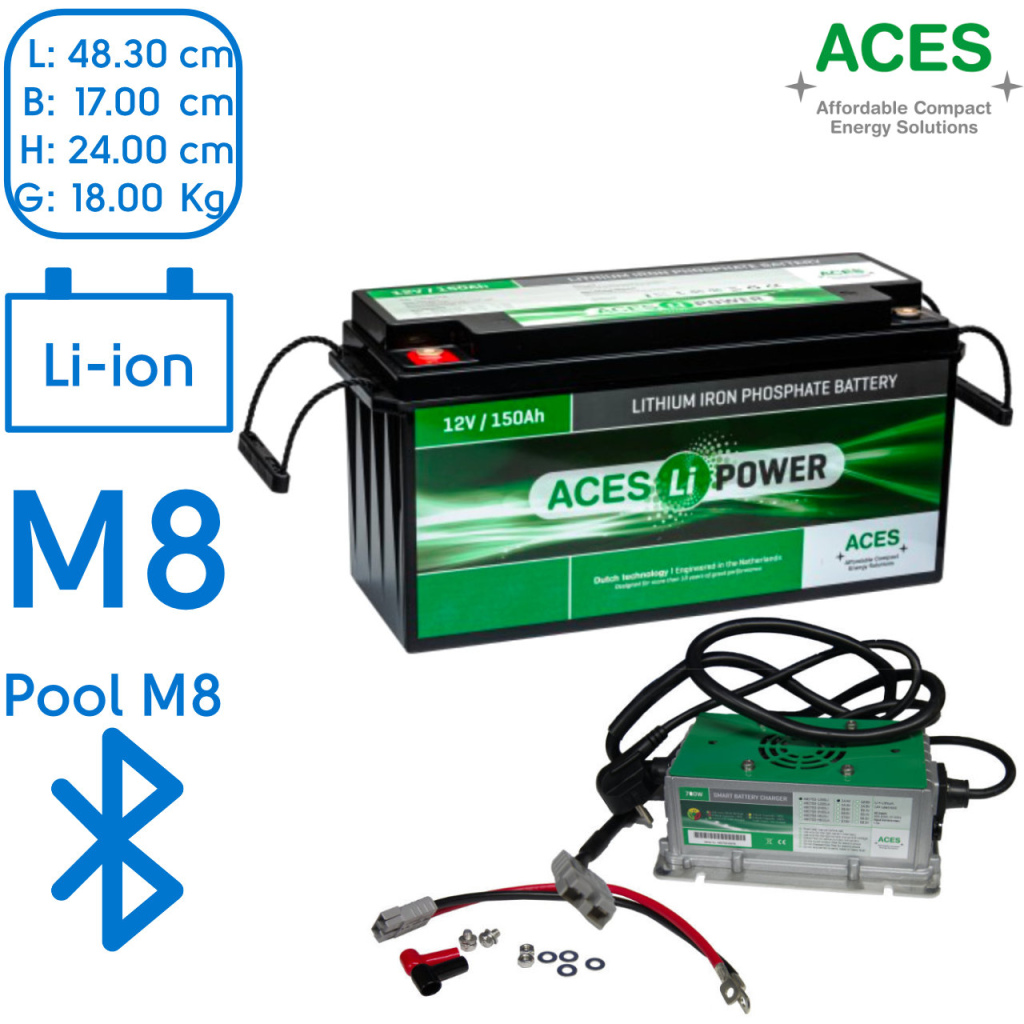 BBAtechniek - 12V 150Ah Aces Lithium accu + lader 20A (1x)