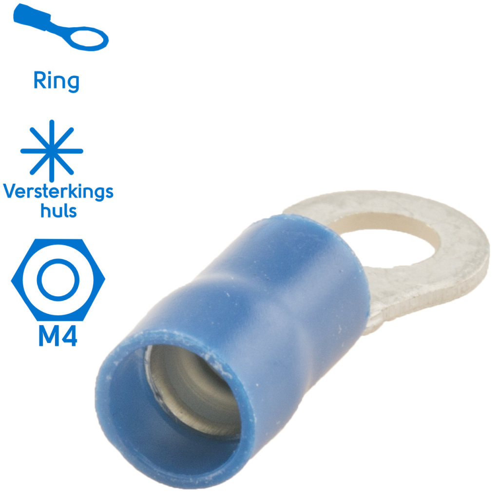 BBAtechniek - Kabelschoen ring M4 Ø4.3mm* blauw (100x)
