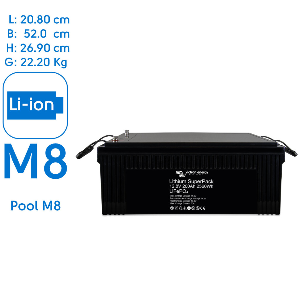 BBAtechniek - Victron Lithium accu SuperPack 12.8V 200Ah M8 (1x)