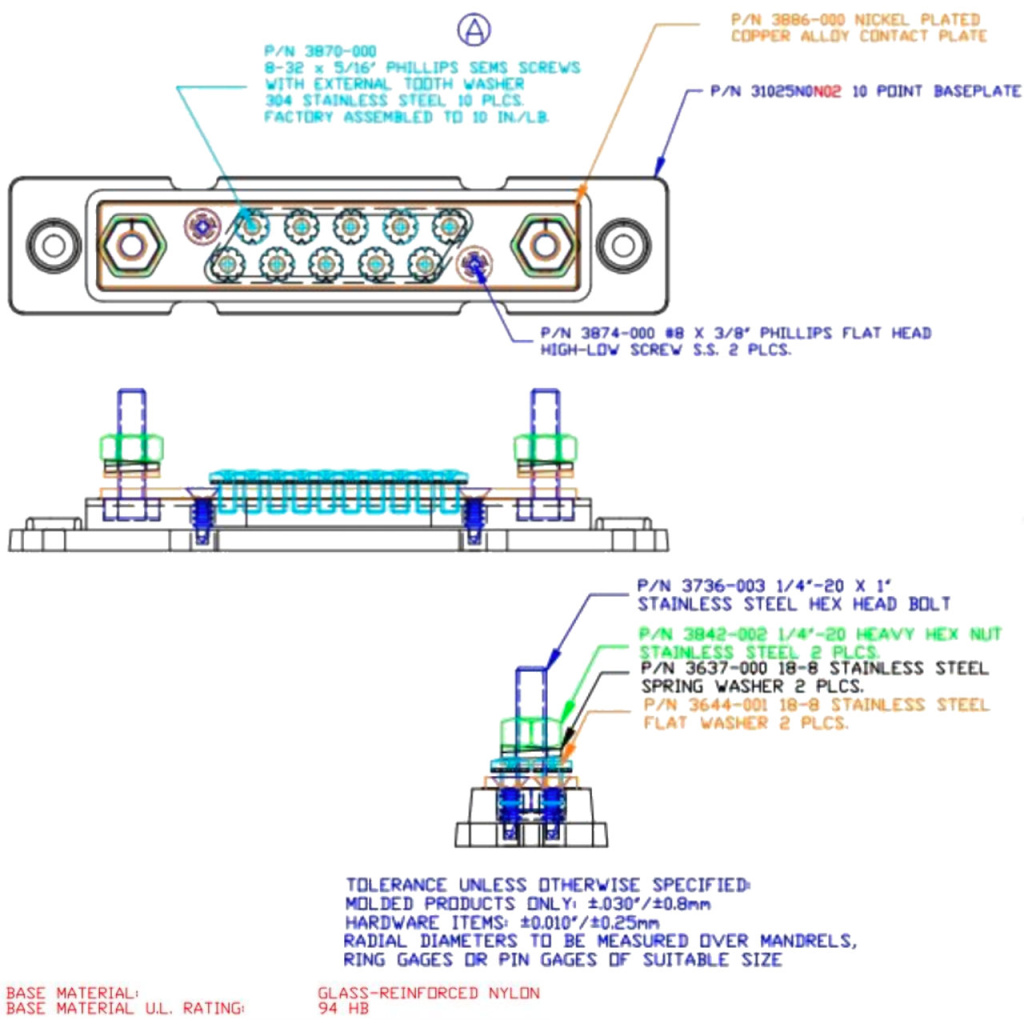 BBAtechniek - Contactstrip 10-punts zwart M6 (1x)