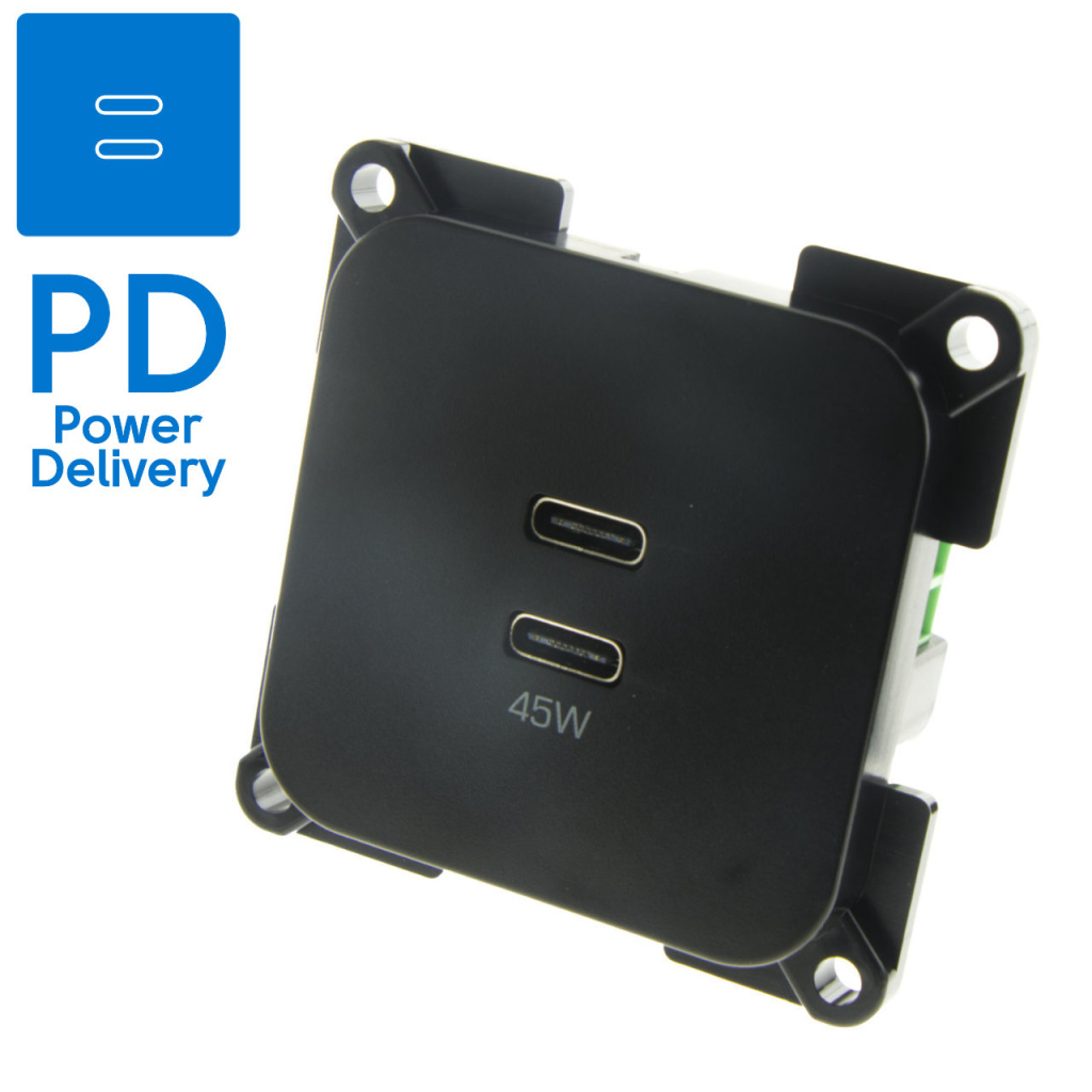 BBAtechniek - C-Line 2x USB-C laadcontactdoos zwart (1x)