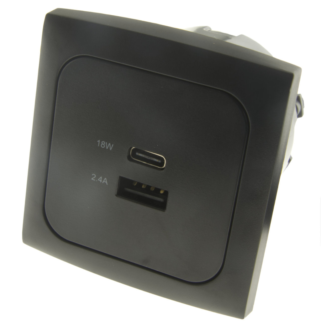 BBAtechniek - C-Line USB A + C laadcontactdoos zwart (1x)