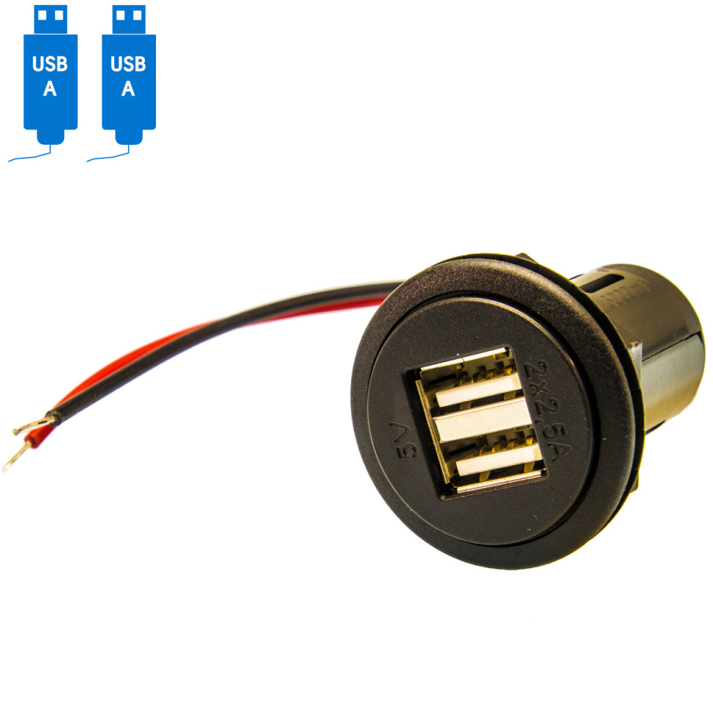 BBAtechniek - 12V power dubbele USB 5VDC 2.5A inbouwdoos (1x)