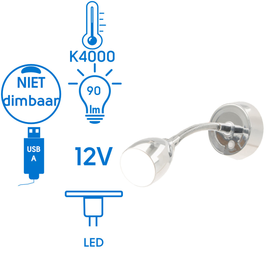 BBAtechniek - Veneto S flex LED spot 12V 1.8W 4000K USB (1x)