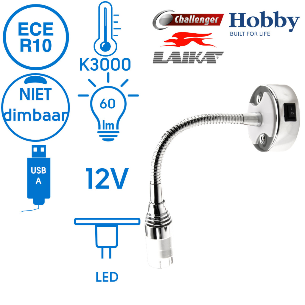 BBAtechniek - Venice flex LED lamp 12V 1W 3000K 60lm USB (1x)