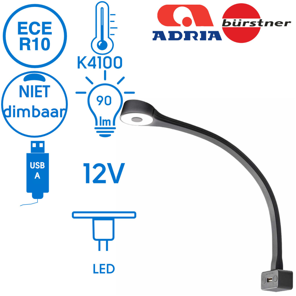BBAtechniek - Cordoba flex LED 12V 1.3W 4100K 90lm USB zwart(1x)