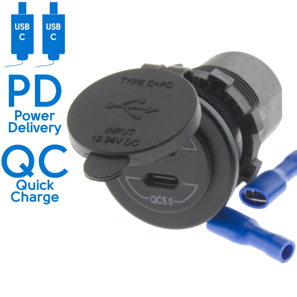 BBAtechniek - USB C-2x PD QC 5.0 LED inbouw (1x)