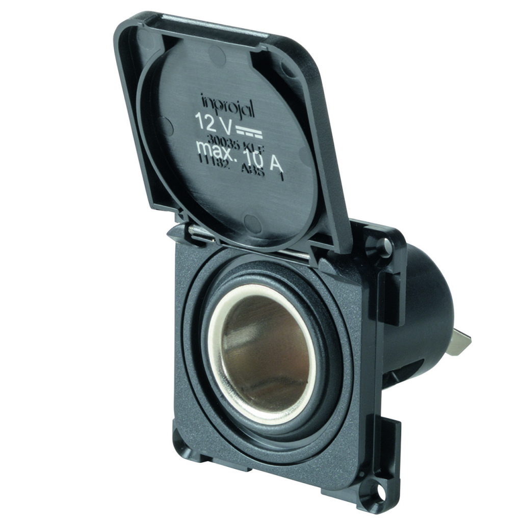 BBAtechniek - S 30.000 12V 10A contactdoos zwart + klepje (1x) 