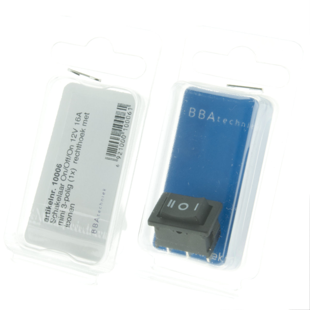 BBAtechniek - 12V 16A 3-polig On-Off-On schakelaar mini (1x)