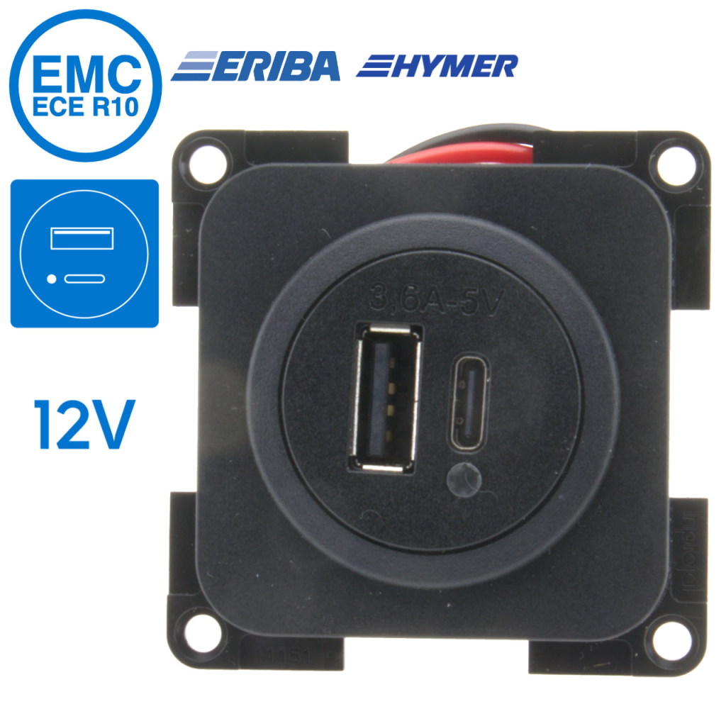 BBAtechniek - USB-C/A contactdoos DC/5V 3600mA zwart S20.000(1x)