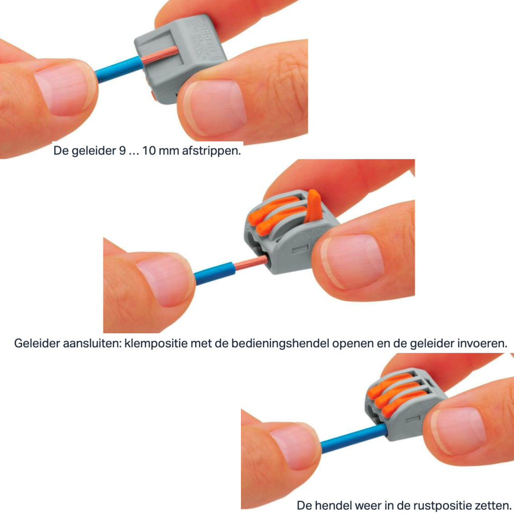 BBAtechniek - Wago verbindingsklem 3-voudig 0.5-2.5mm2  (50x) 