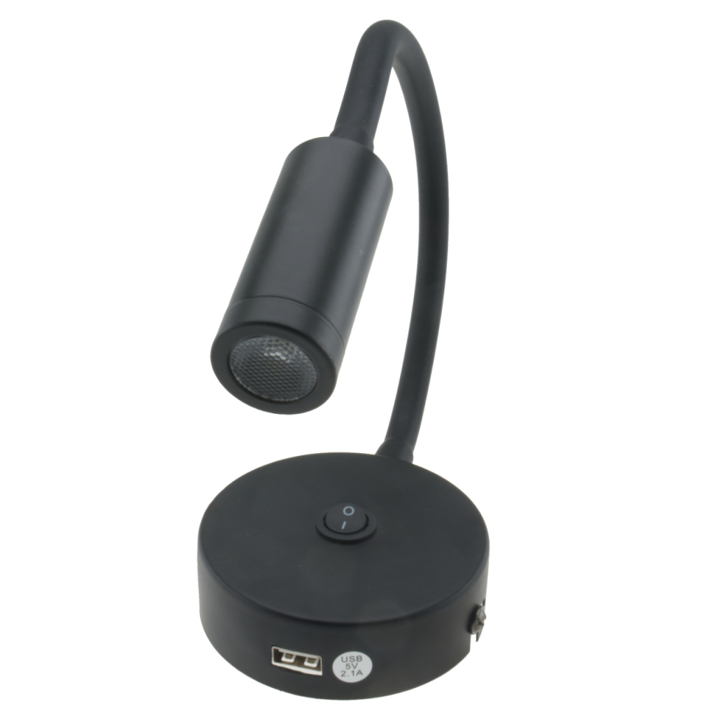 BBAtechniek - Venetië Flex LED 12V 2W zwart met USB 2.1A (1x)