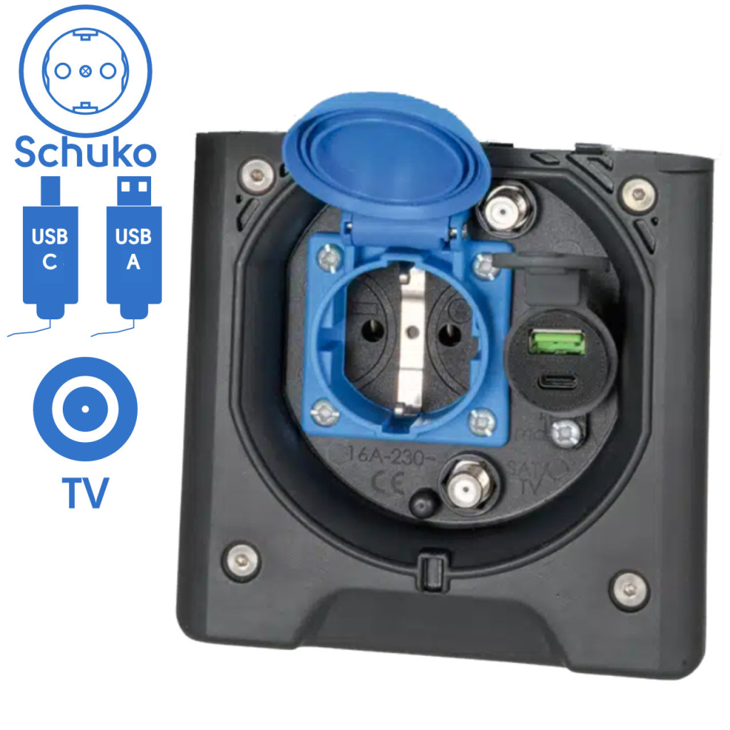 BBAtechniek - Buitenwand CEE 230V+TV/USB A/C (1x)