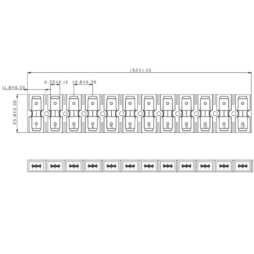 BBAtechniek - Doorverbindconnector 12-polig 6.3x0.8mm (10X)