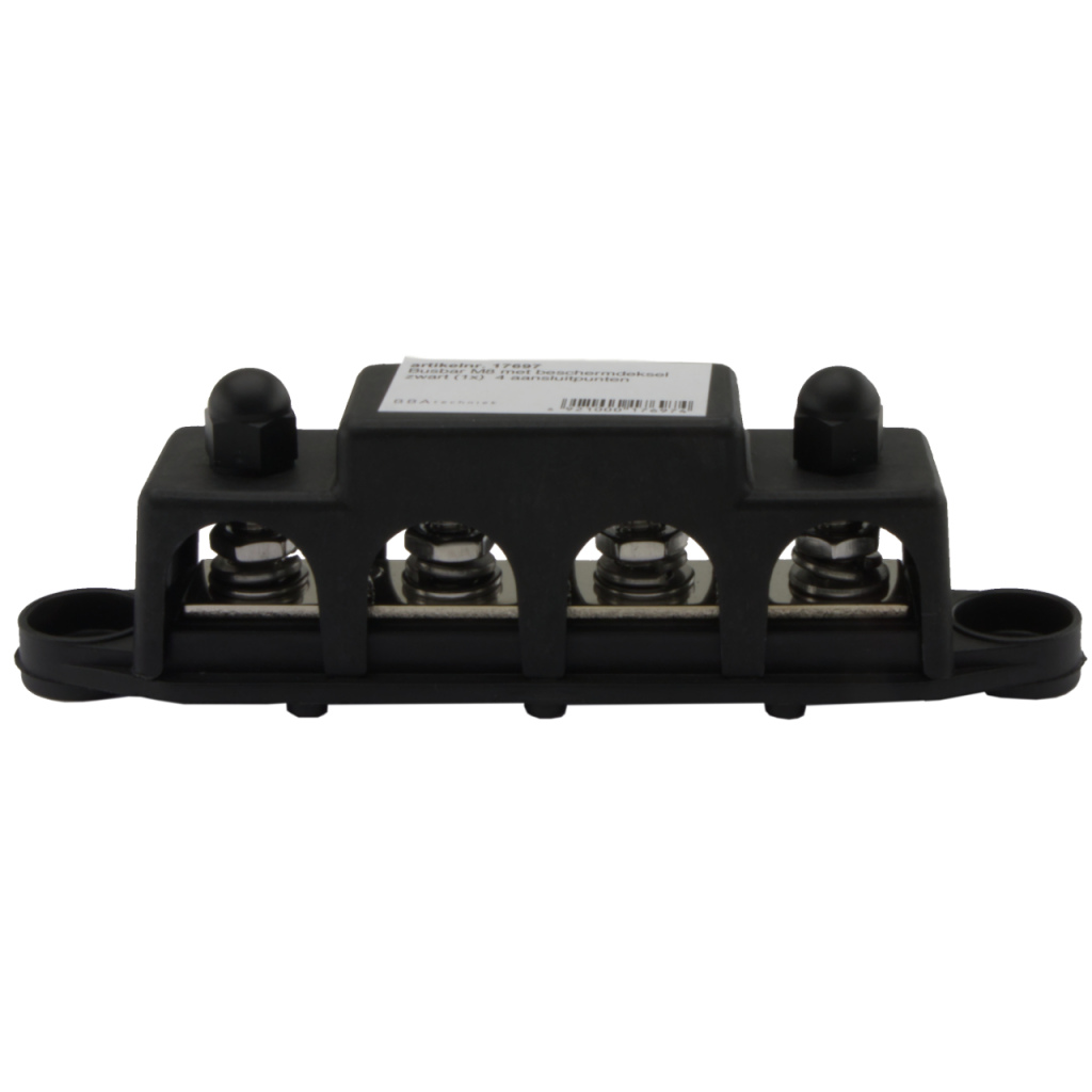 BBAtechniek - Busbar M8 4-punts zwart met beschermkap (1x)