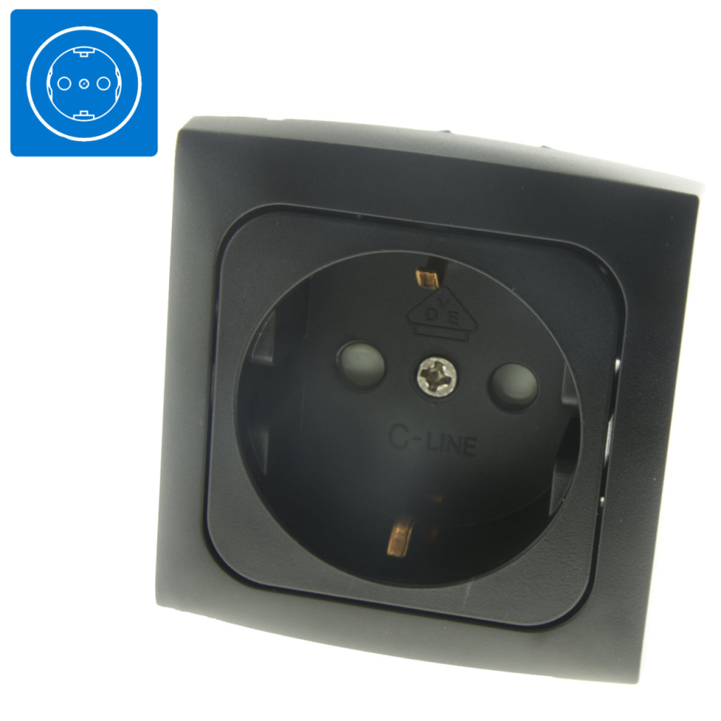BBAtechniek - C-Line wandcontactdoos + Opal afdekraam zwart (1x)