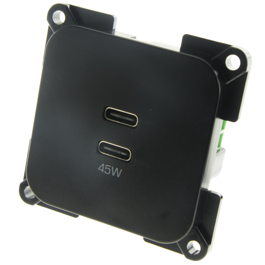 BBAtechniek - C-Line 2x USB-C laadcontactdoos zwart (1x)