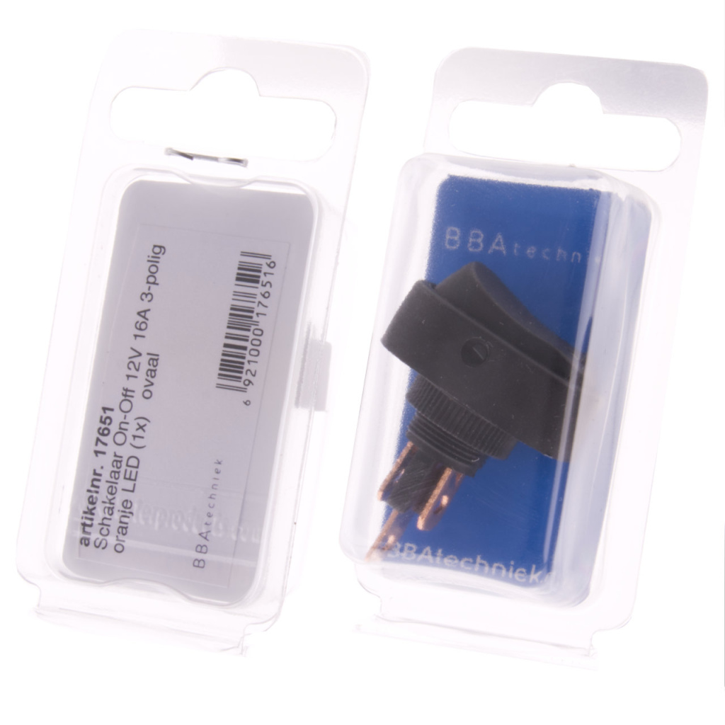BBAtechniek - 12V 16A 3-polig On-Off schakelaar oranje LED (1x)