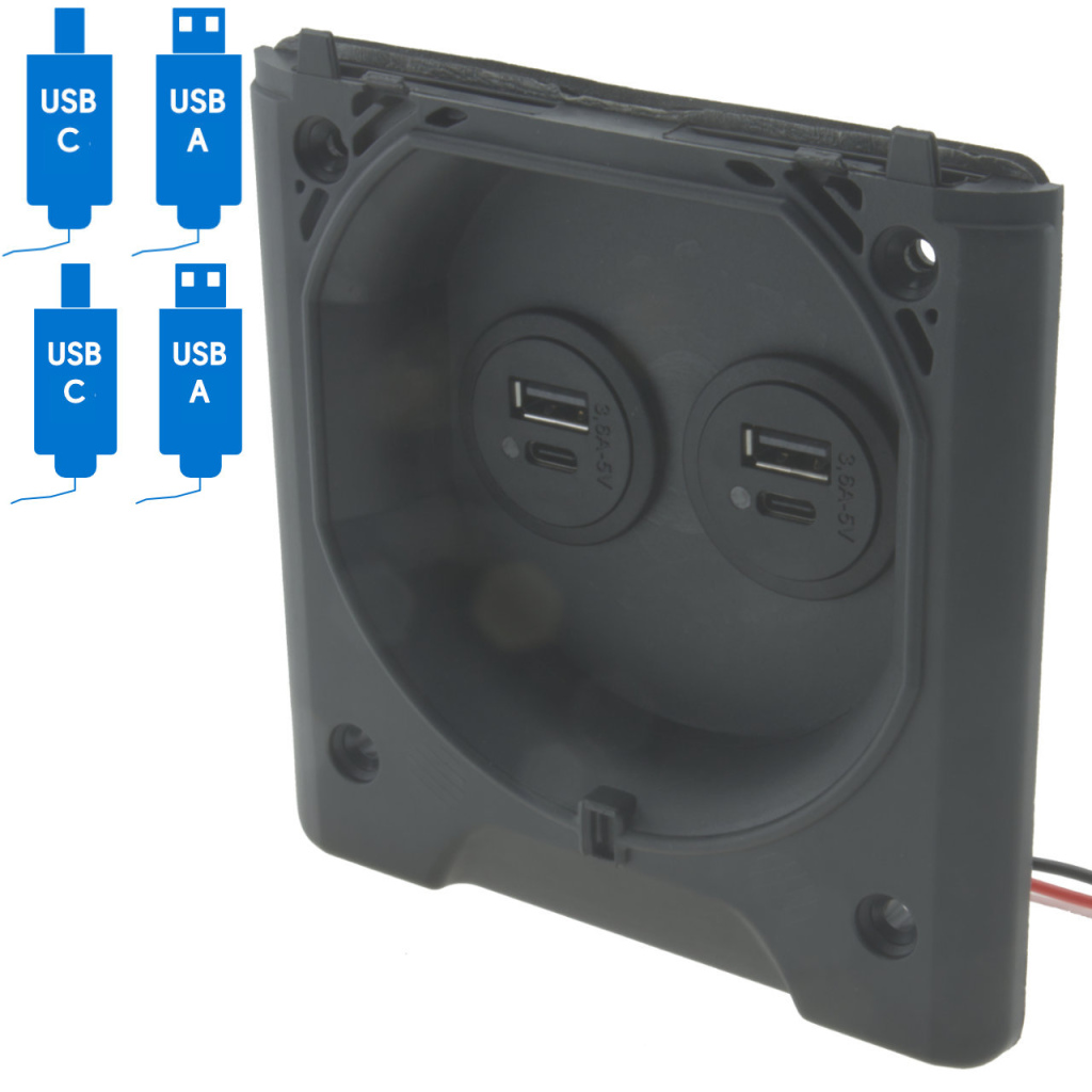 BBAtechniek - USB-A 3.6A 5V 2x en USB-C 2x licht grijs (1x)
