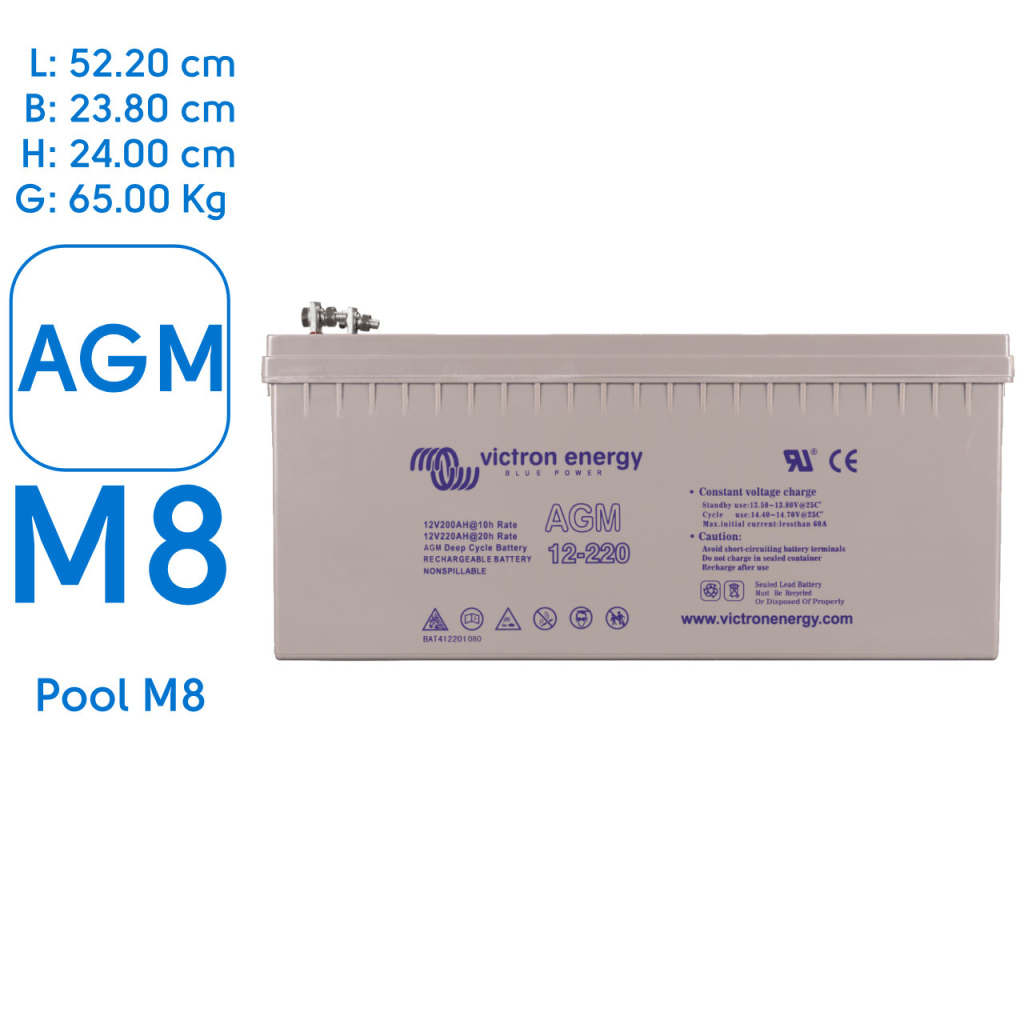 BBAtechniek - 12V 220Ah Victron AGM accu M8 (1x)
