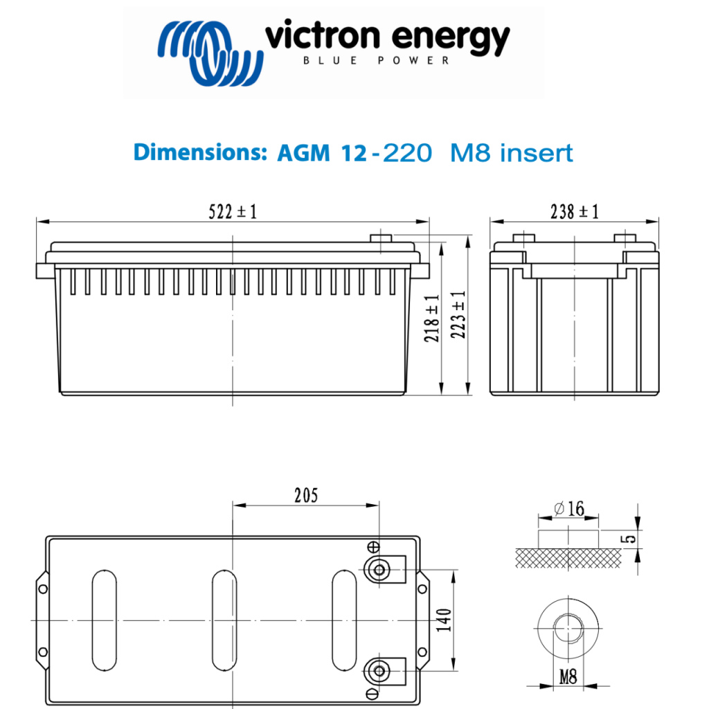 BBAtechniek - Victron AGM accu 12V 220Ah M8 (1x)