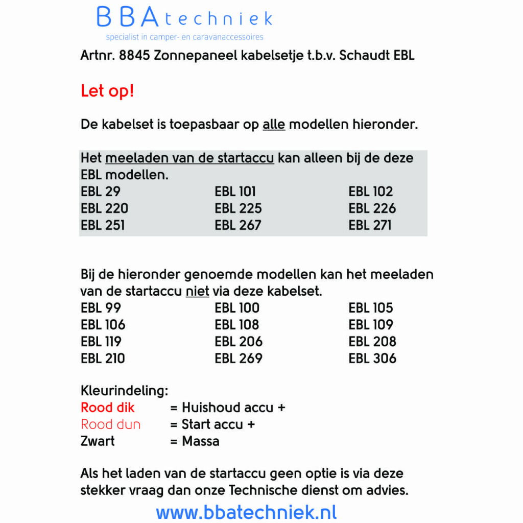 BBAtechniek - Zonnepaneel kabelsetje t.b.v. Schaudt EBL (2x)