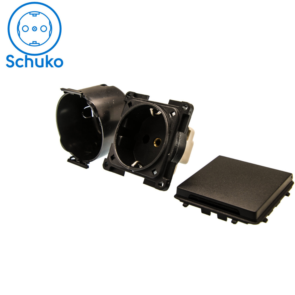 BBAtechniek - 230V Schuko contactdoos zwart S20.000 (1x)