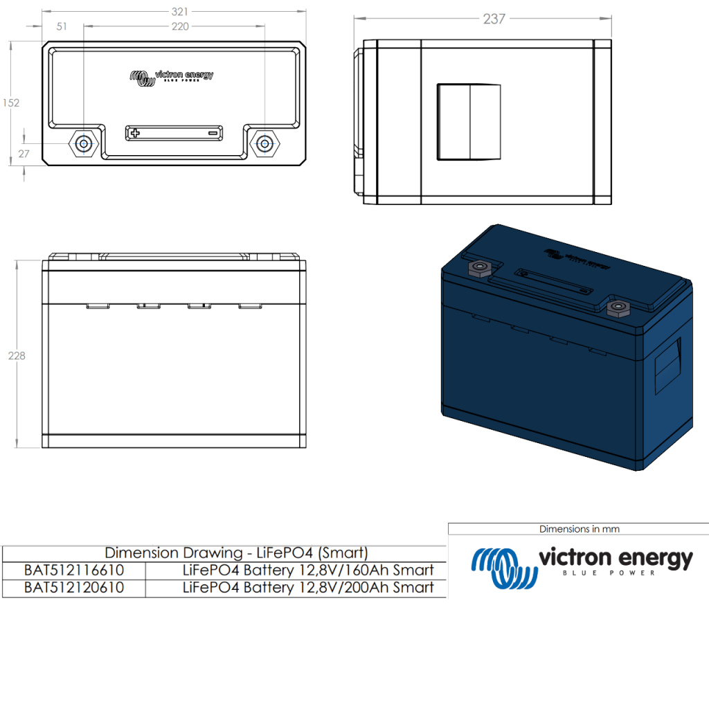 BBAtechniek - Victron Lithium accu 12.8V 200Ah Smart (1x)