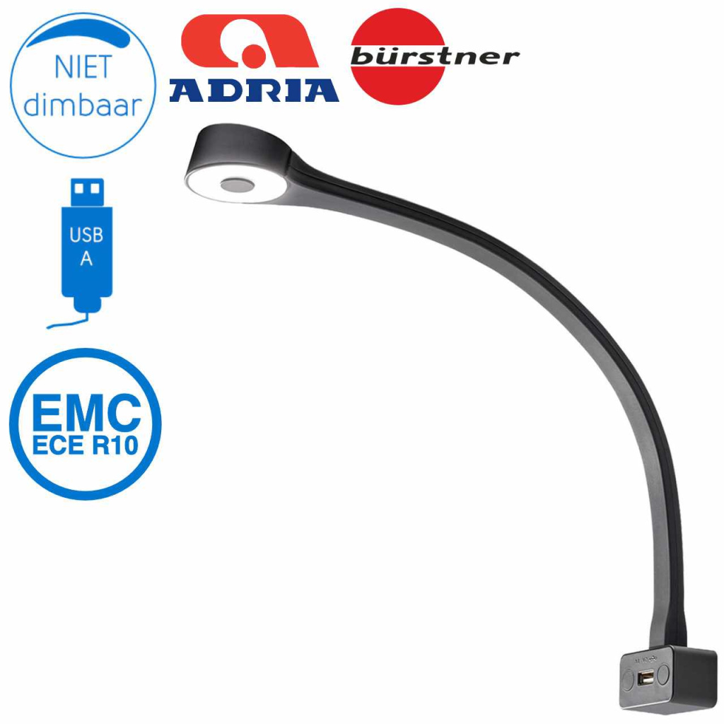 BBAtechniek - Cordoba flex LED 12V 1.3W 4100K 90lm USB zwart(1x)