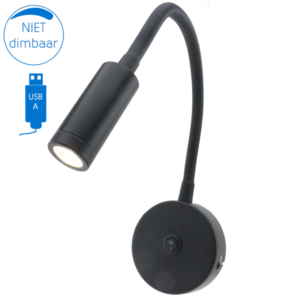 BBAtechniek - Venetië Flex LED 12V 2W zwart met USB 2.1A (1x)