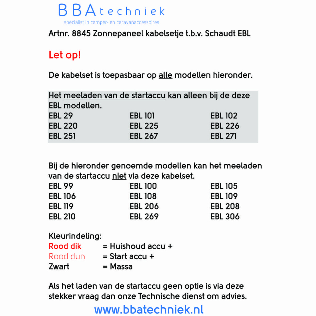 BBAtechniek - Kabelboom zonnepaneel t.b.v. Schaudt EBL (2x)