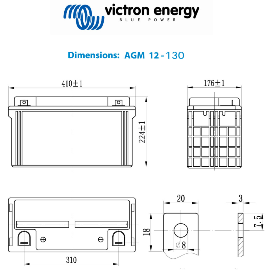 BBAtechniek - 12V 130Ah Victron AGM Accu M8 (1x)