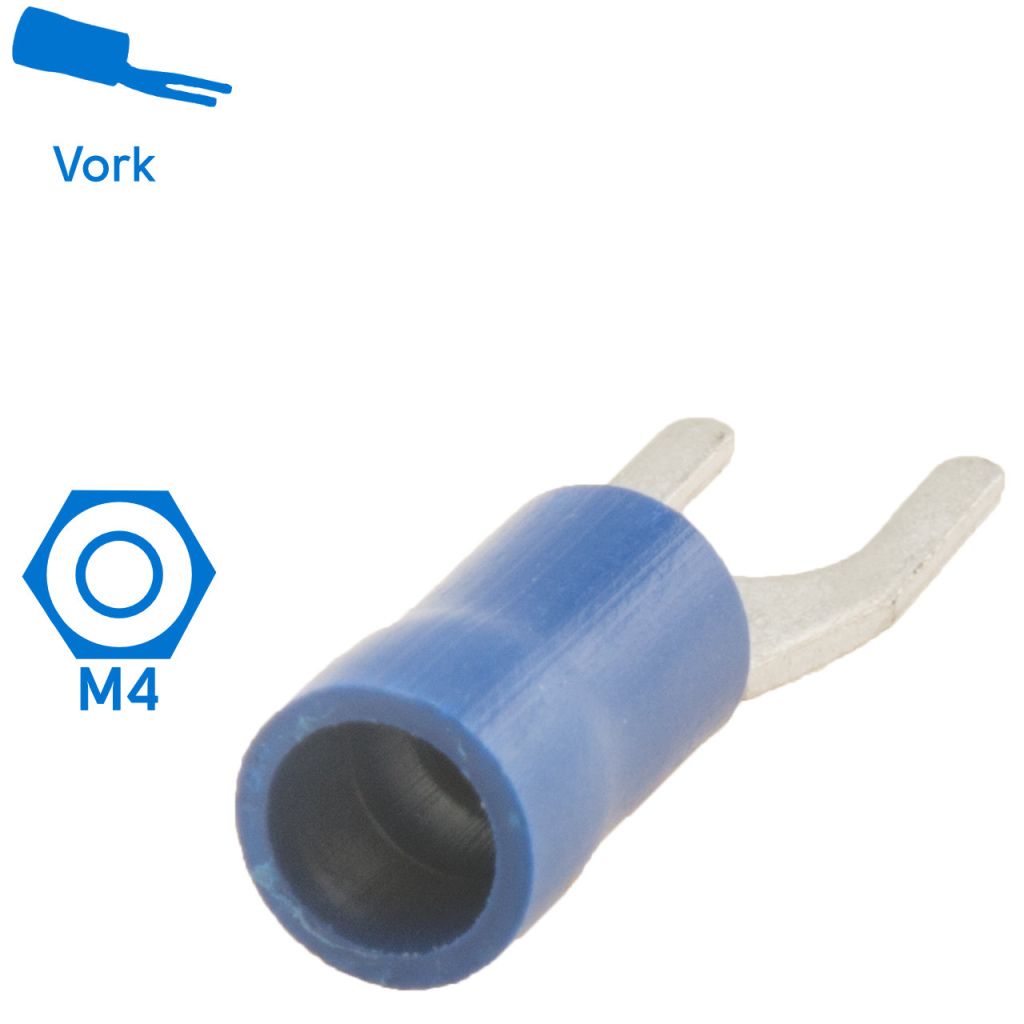 BBAtechniek - Kabelschoen vork M4 Ø4.3mm blauw (100x)