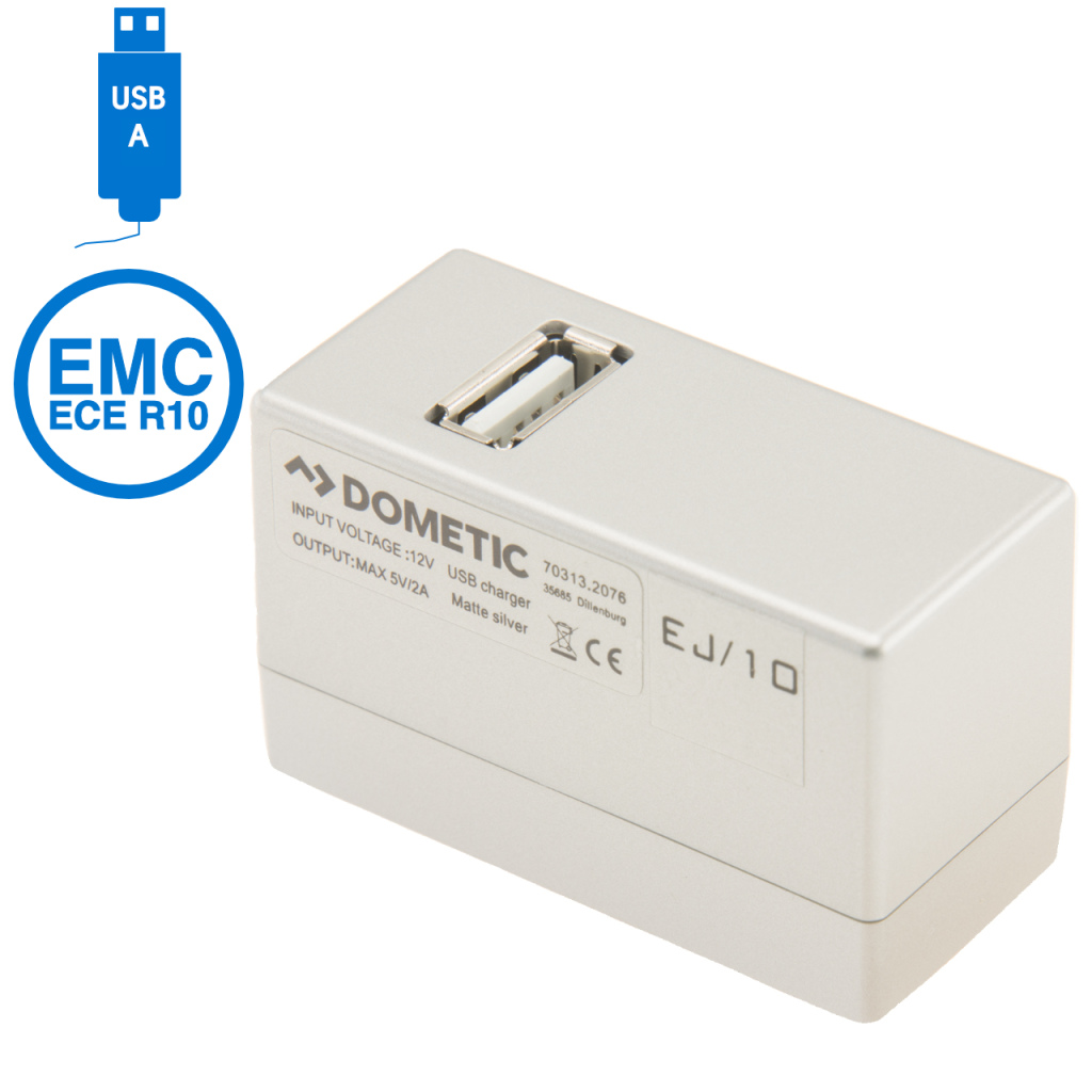 BBAtechniek - USB A-1x 5V 2A Dometic rail mat zilver (1x)
